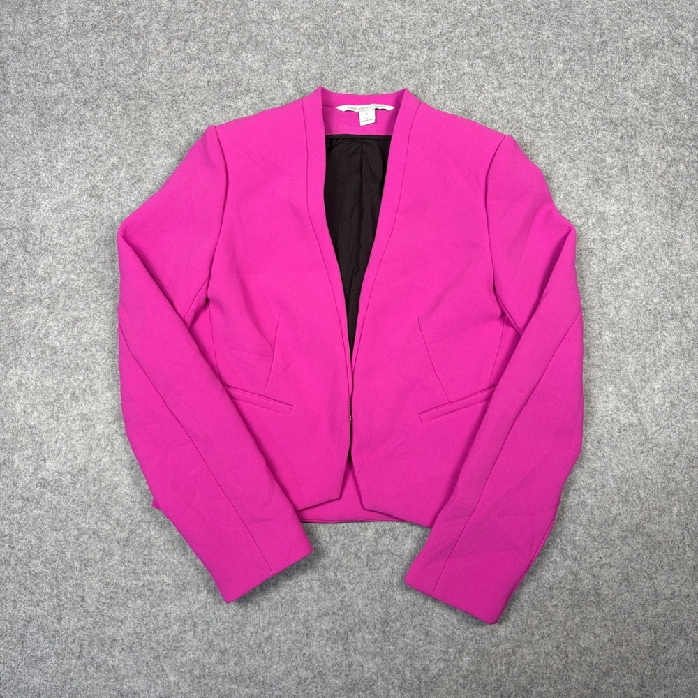 Diane von Furstenberg Magenta Pink Open Front Cropped Blazer Jacket Size 6